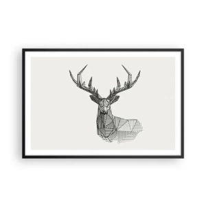 Poster in een zwarte lijst - Een hert in kubistische stijl - 91x61 cm