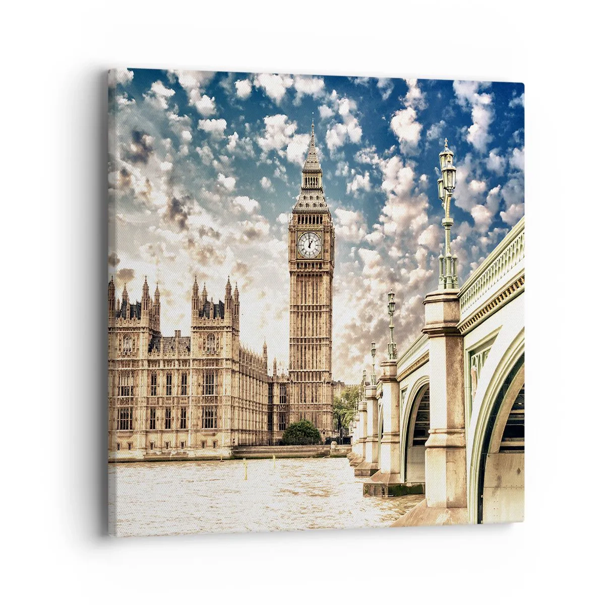 Schilderen op canvas - Luchtige wolken boven de Theems - 40x40 cm