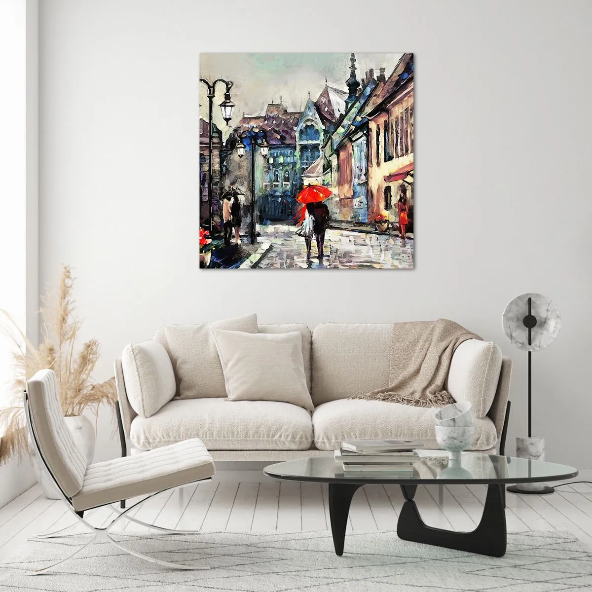 Schilderen op glas - Regen voor twee - 50x50 cm