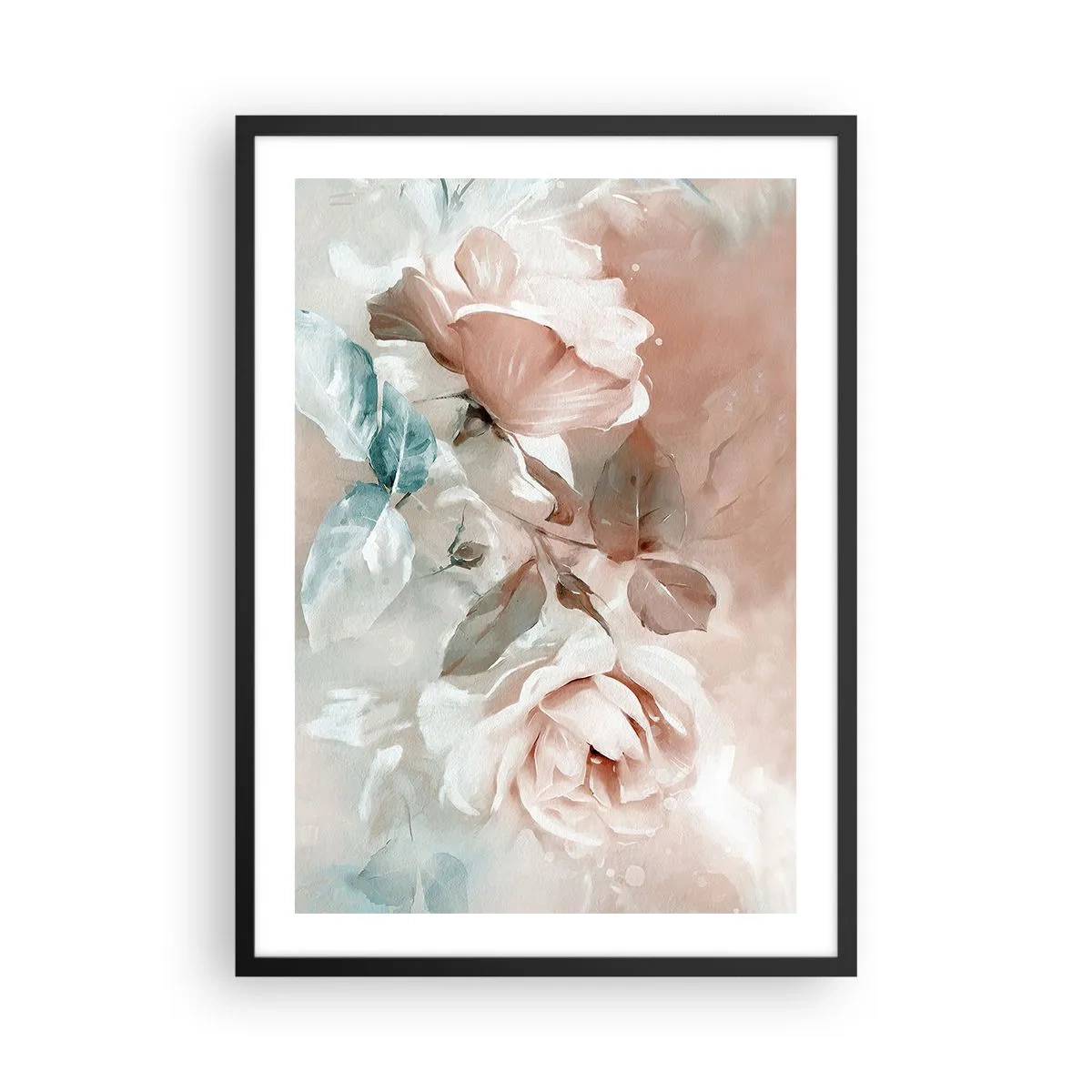 Poster in een zwarte lijst - Een schilderachtige compositie van rozen in pasteltinten - 50x70cm - De geest van de romantiek - Moderne wanddecoratie voor woonkamer en slaapkamer ARTTOR