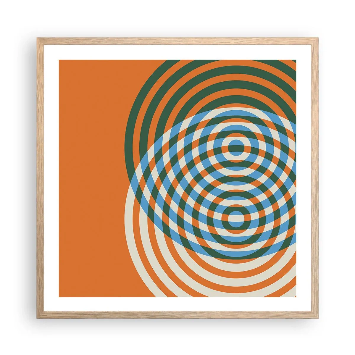 Een poster in een licht eiken lijst - Abstracte circulaire variatie - 60x60 cm