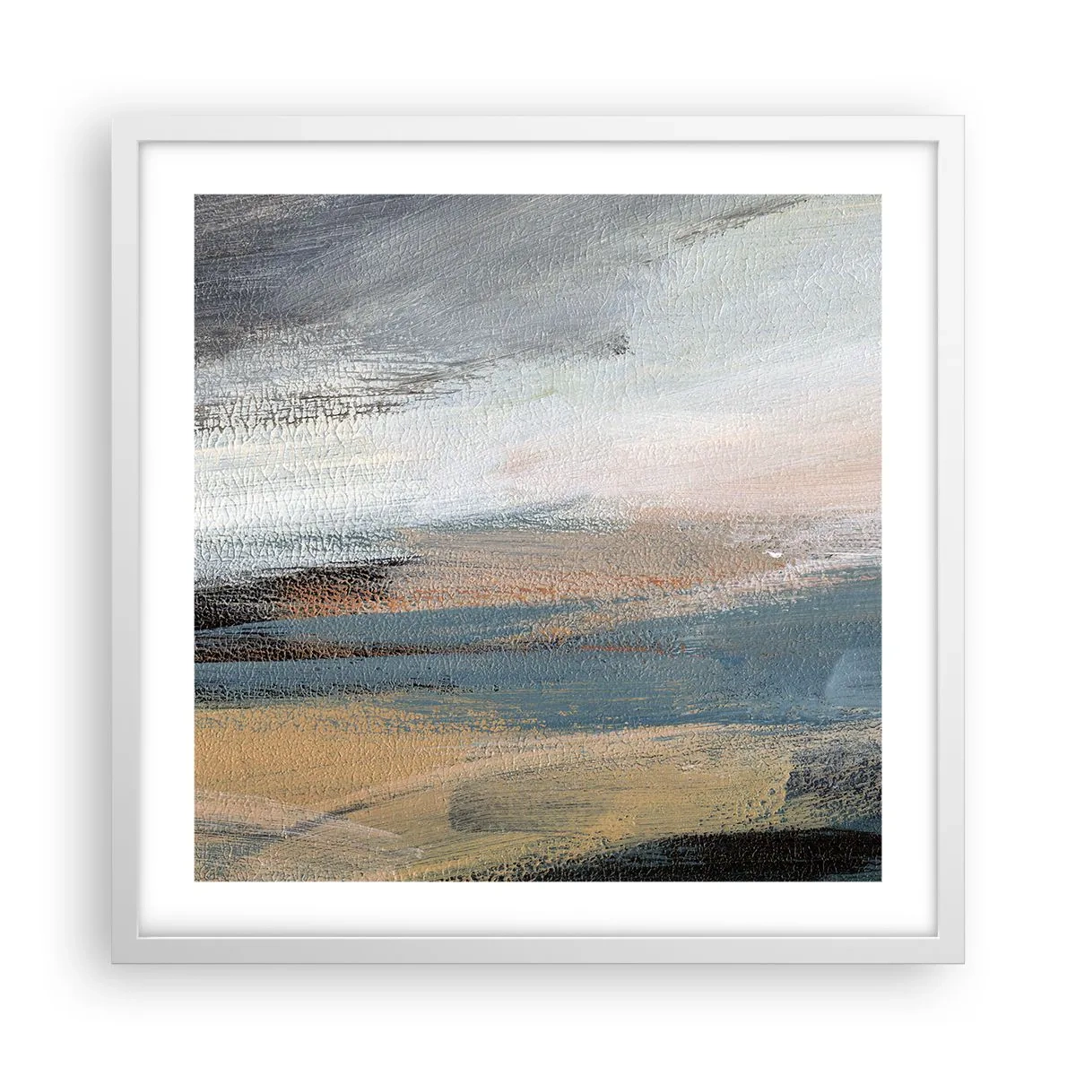 Poster in een witte lijst - Abstractie: noordelijk landschap - 50x50 cm
