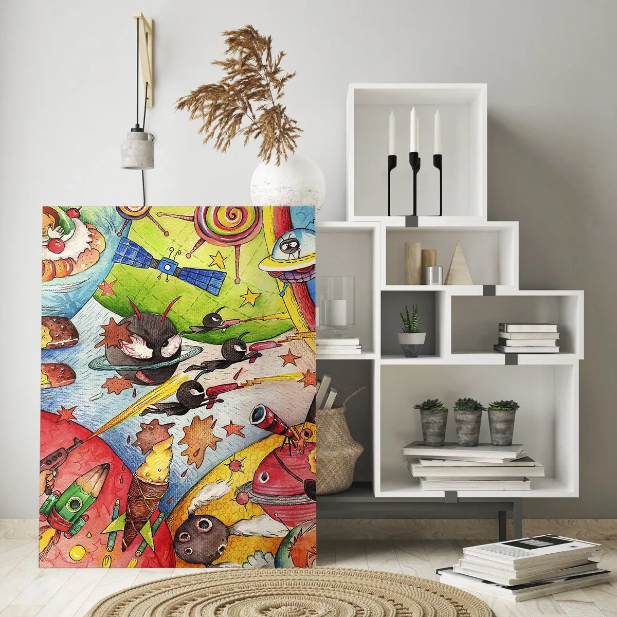 Schilderen op glas - Geweldig ruimteavontuur - 70x100 cm