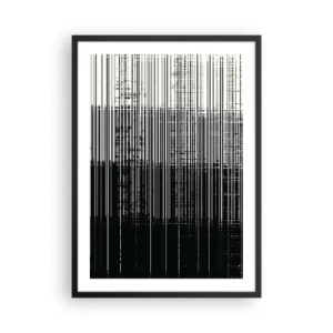 Poster in een zwarte lijst - Abstracte compositie van zwarte lijnen op een witte achtergrond - 50x70cm - Golven en vibraties - Moderne wanddecoratie voor woonkamer en slaapkamer ARTTOR