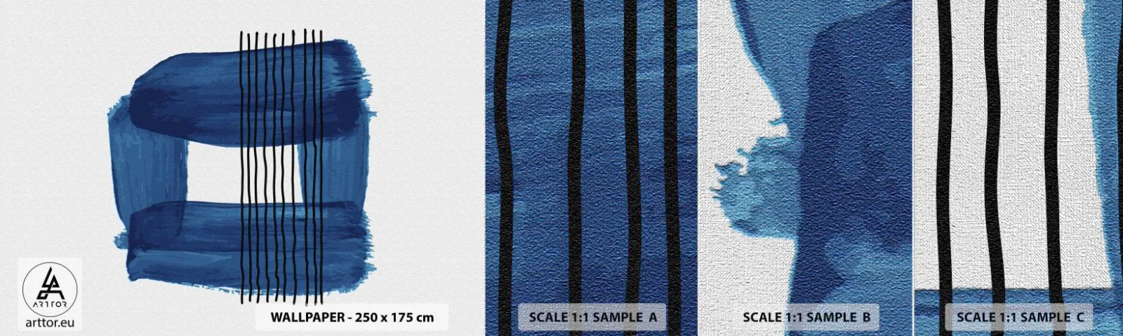 Fotobehang Monster Premium Canvas - Blauwe en zwarte compositie - Abstractie, Deel, Moderne kunst - 100x30 cm