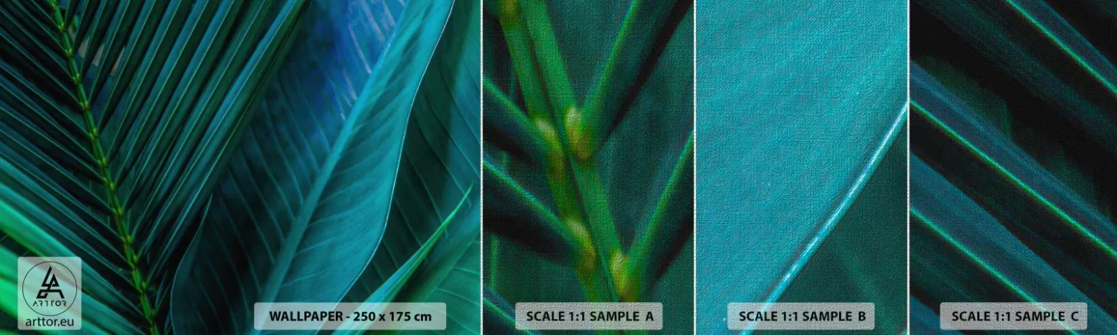 Fotobehang Monster Premium Canvas - De anatomie van groen - Groene bladeren, Tropische plant, Natuur - 100x30 cm