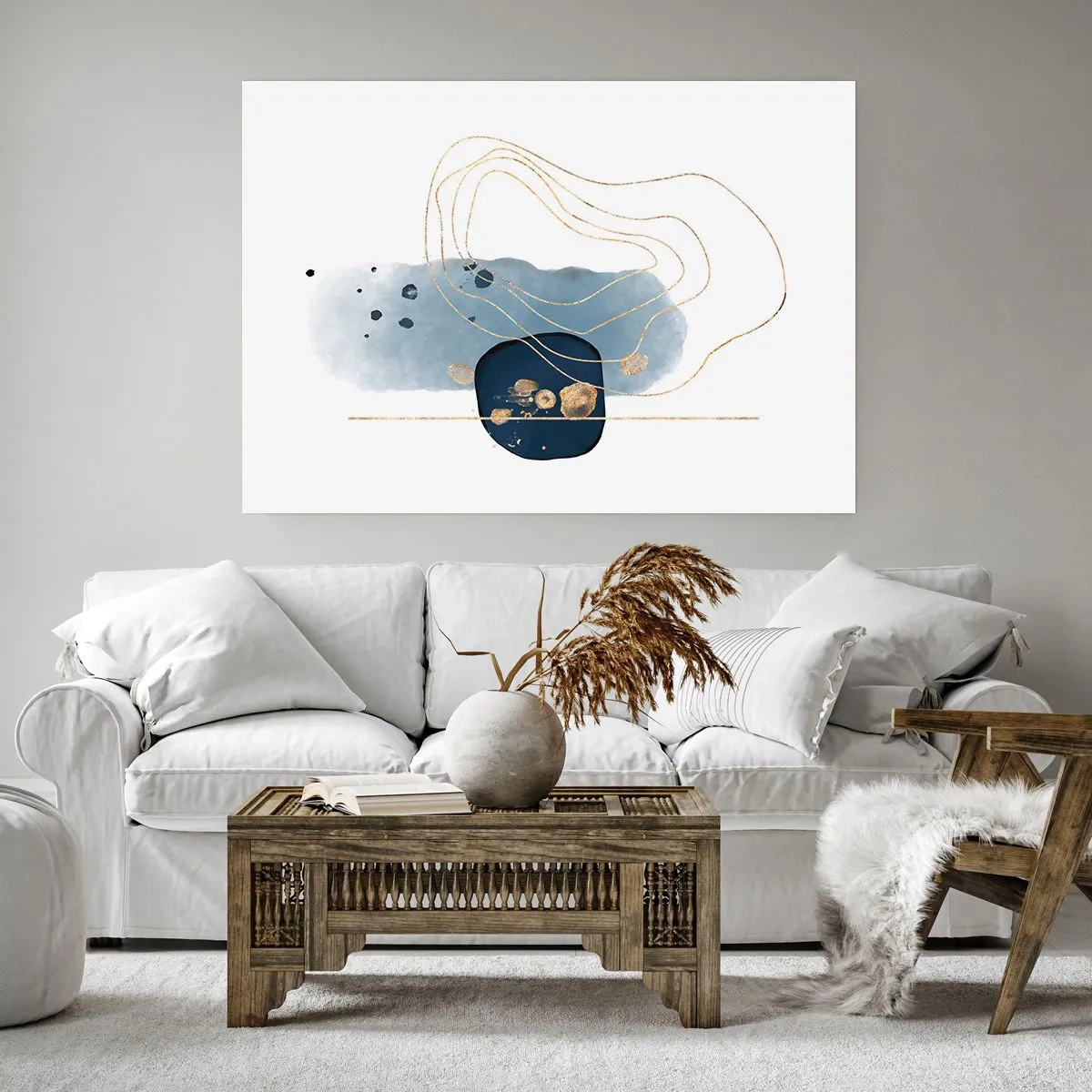 Poster - Blauw en goud fantasie - 50x40 cm