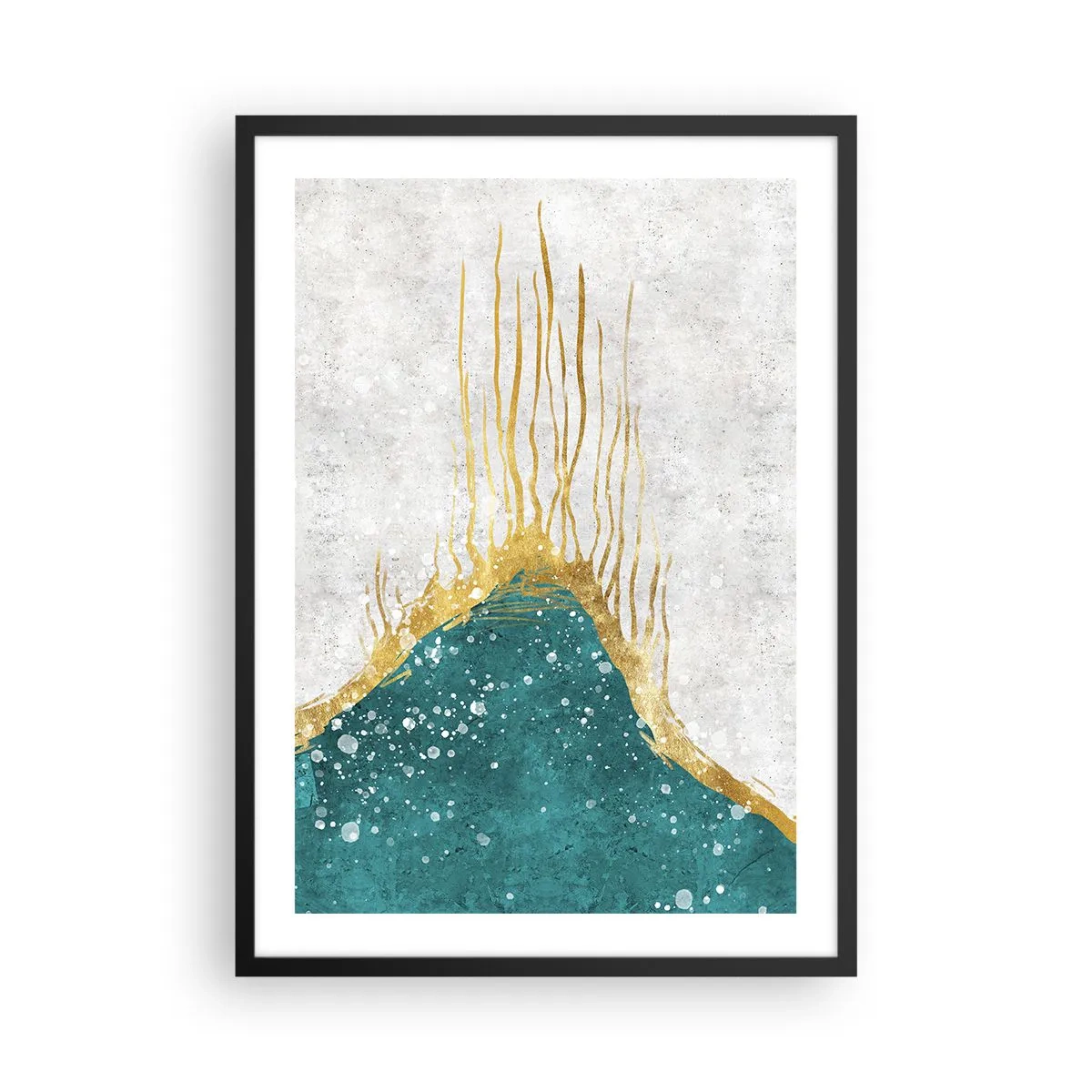 Poster in een zwarte lijst - Abstracte goud- en blauwcompositie - 50x70cm - Gouden vloed - Moderne wanddecoratie voor woonkamer en slaapkamer ARTTOR