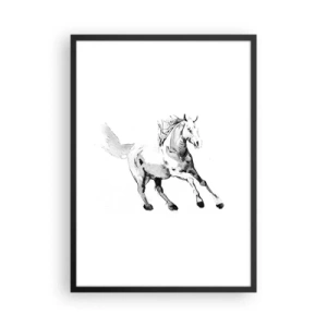 Poster in een zwarte lijst - Een minimalistische illustratie van een galopperend paard - 50x70cm - Ongetemde ziel - Moderne wanddecoratie voor woonkamer en slaapkamer ARTTOR