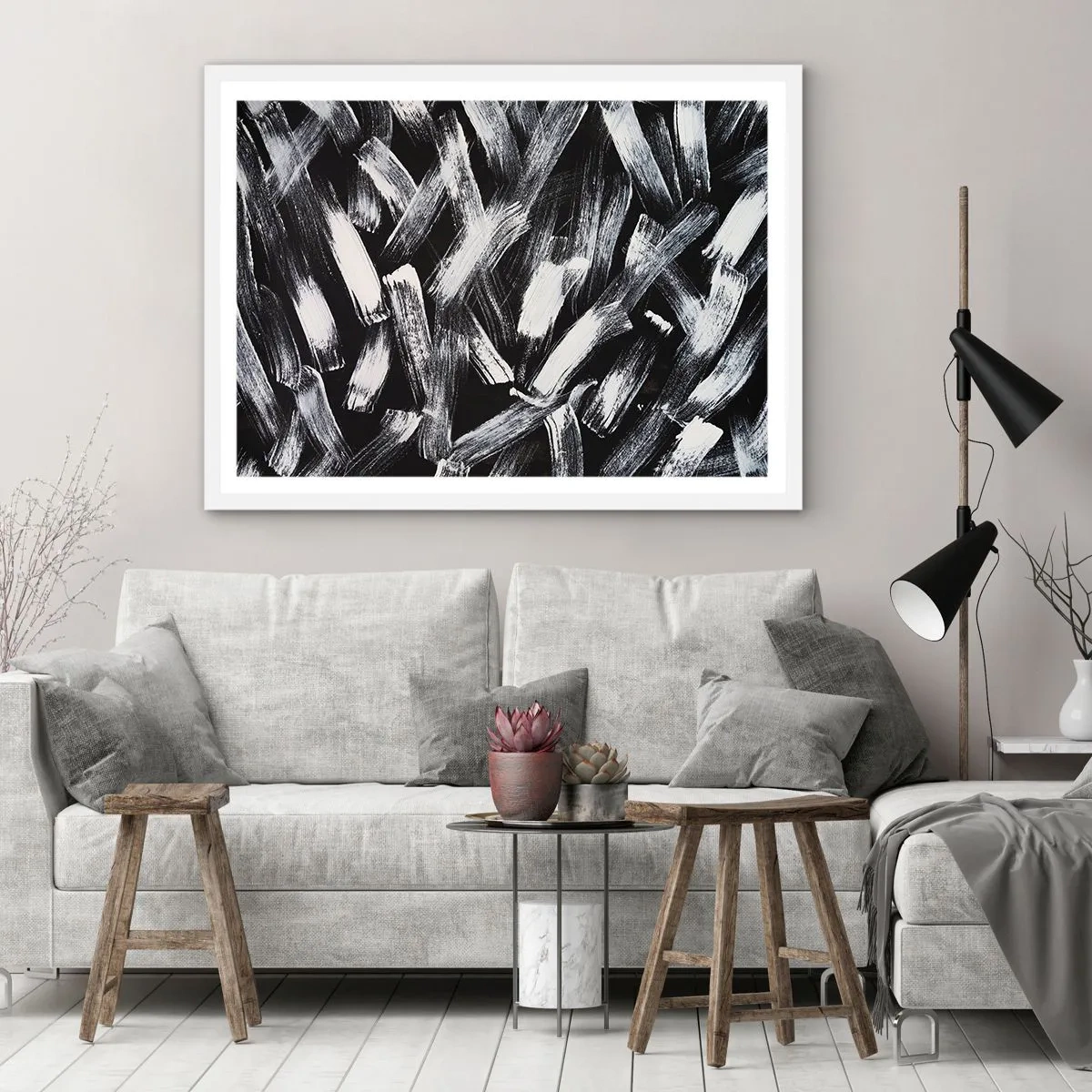 Poster in een witte lijst - Abstractie in de industriële spirit - 70x50 cm