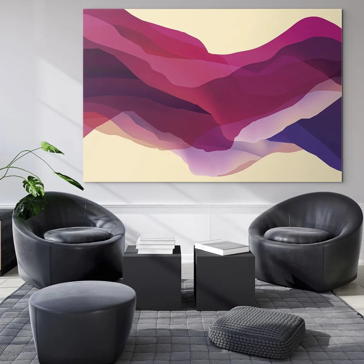 Schilderen op glas - Abstracte golven in tinten paars en roze op een lichte achtergrond - 70x50cm - Paarse golven - Moderne wanddecoratie voor woonkamer en slaapkamer ARTTOR