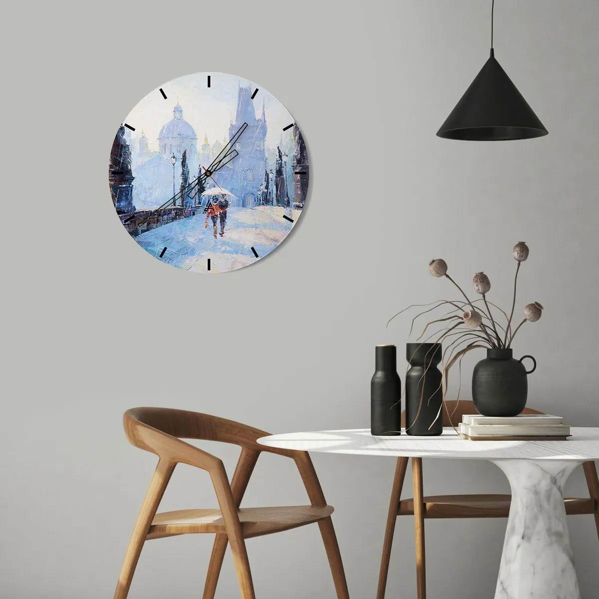 Wandklok - Klok - De regen moet ons gecharmeerd hebben - 40x40 cm