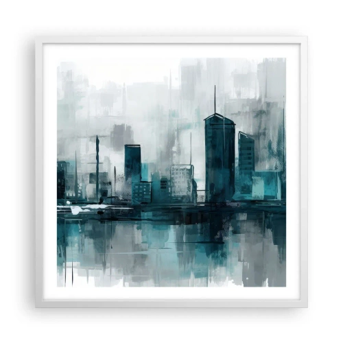 Poster in een witte lijst - Een stad in de kleur van regen - 60x60 cm