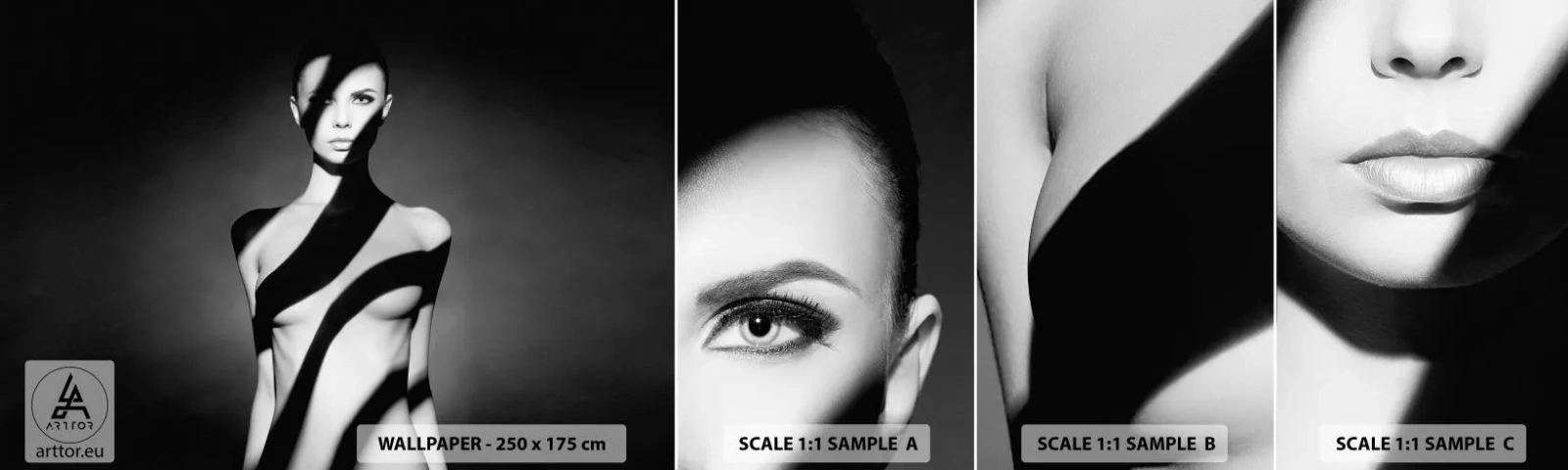 Fotobehang Monster Zelfklevend Deluxe Sticker - In glans en schaduw - Vrouw, Lichaam, Deel - 100x30 cm