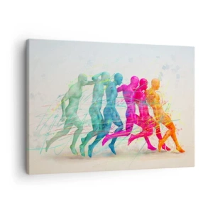Schilderen op canvas - Kleurrijke silhouetten van hardlopers in beweging - 70x50cm - Harmonie van beweging - Moderne wanddecoratie voor woonkamer en slaapkamer ARTTOR