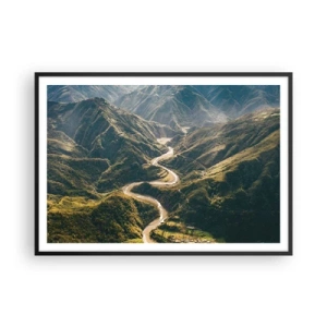 Poster in een zwarte lijst - Recht uit het hart van de bergen - 100x70 cm