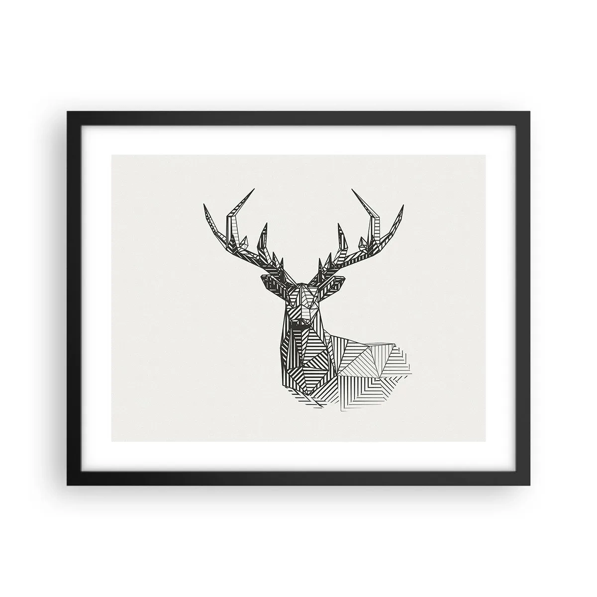 Poster in een zwarte lijst - Een hert in kubistische stijl - 50x40 cm