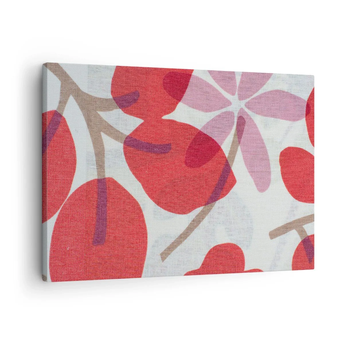 Schilderen op canvas - Bloemen en bladeren in tinten rood en roze - 70x50cm - Bloemstuk in roze - Moderne wanddecoratie voor woonkamer en slaapkamer ARTTOR