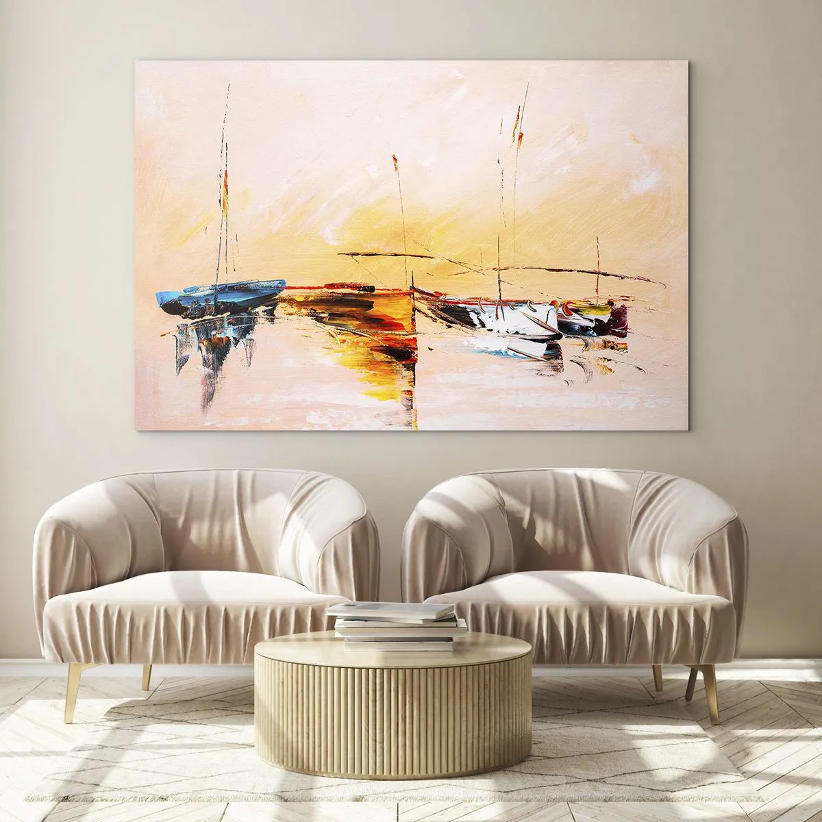 Schilderen op glas - Avond in de jachthaven - 120x80 cm