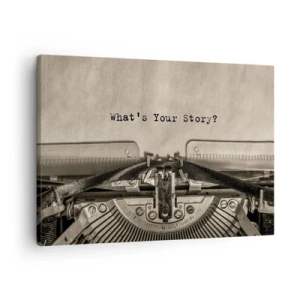 Schilderen op canvas - Een typemachine met de tekst What's Your Story? - 70x50cm - Vertel het mee - Moderne wanddecoratie voor woonkamer en slaapkamer ARTTOR