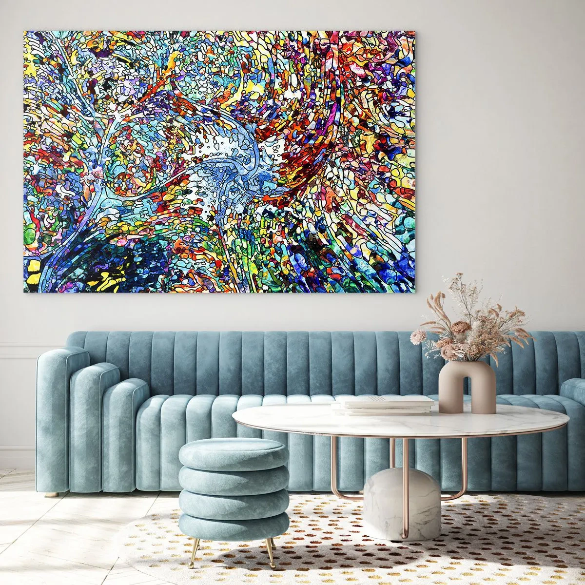 Schilderen op glas - Kleurrijke abstracte patronen die doen denken aan glas-in-lood - 70x50cm - Glas in lood druppel - Moderne wanddecoratie voor woonkamer en slaapkamer ARTTOR