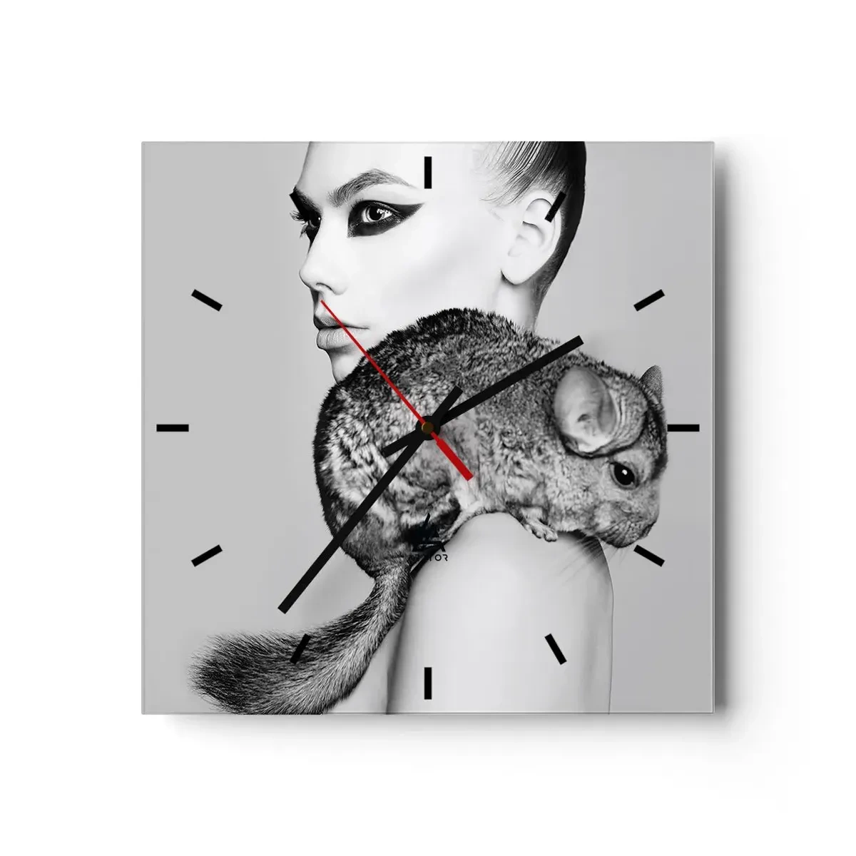 Wandklok - Klok - Dame met een chinchilla - 30x30 cm