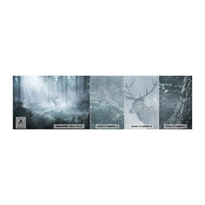 Fotobehang Monster Premium Sand - Ochtendbezoek aan het landgoed - Landschap, Woud, Hert - 100x30 cm