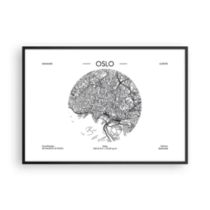 Poster in een zwarte lijst - Anatomie van Oslo - 100x70 cm