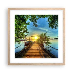 Een poster in een licht eiken lijst - Zonsondergang boven het water - 40x40 cm