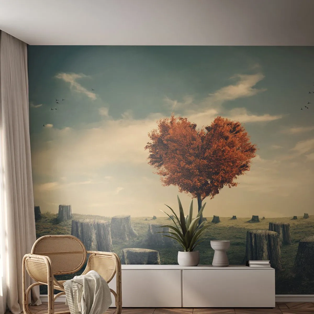 Fotobehang Premium Sand - Er is nog steeds hoop - Abstractie, Landschap, Boom - 100x70 cm