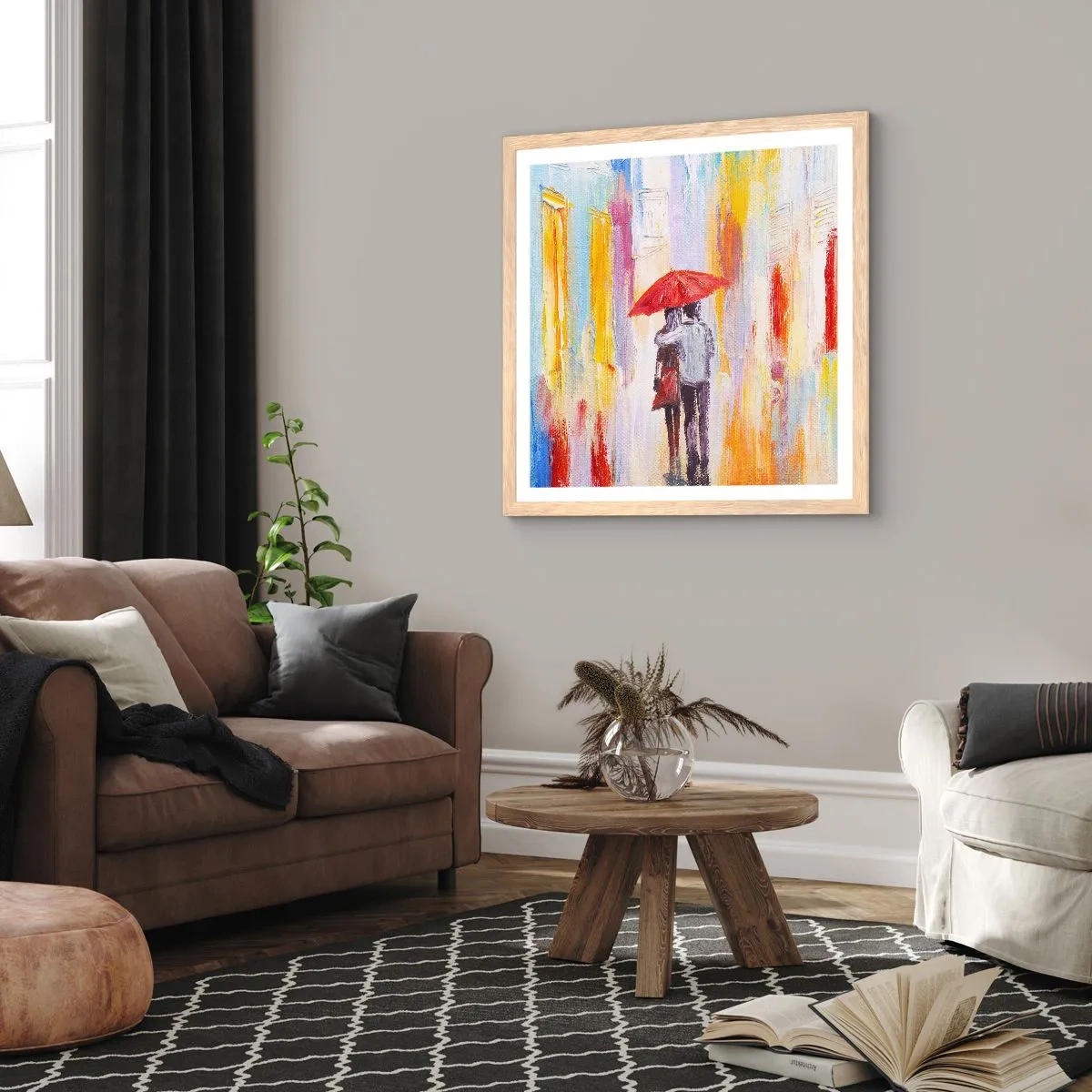 Een poster in een licht eiken lijst - Laat het maar regenen - 60x60 cm