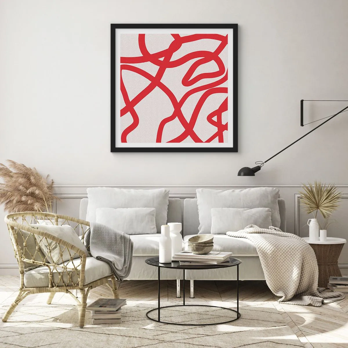 Poster in een zwarte lijst - Rood op wit - 30x30 cm