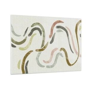 Schilderen op glas - Golvende kleurrijke vormen op een lichte achtergrond - 70x50cm - Een vrolijke dans van abstractie - Moderne wanddecoratie voor woonkamer en slaapkamer ARTTOR