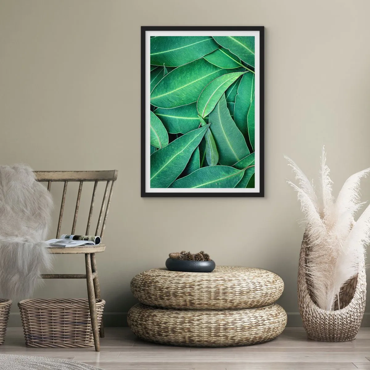 Poster in een zwarte lijst - Groene bladeren gerangschikt in een dichte compositie - 50x70cm - Sappig en fris - Moderne wanddecoratie voor woonkamer en slaapkamer ARTTOR