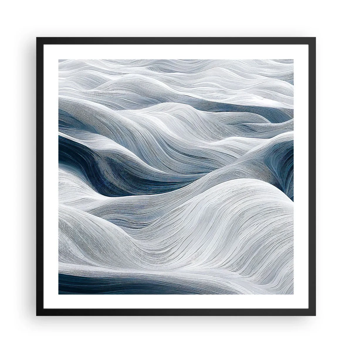 Poster in een zwarte lijst - Witte en blauwe golven - 60x60 cm