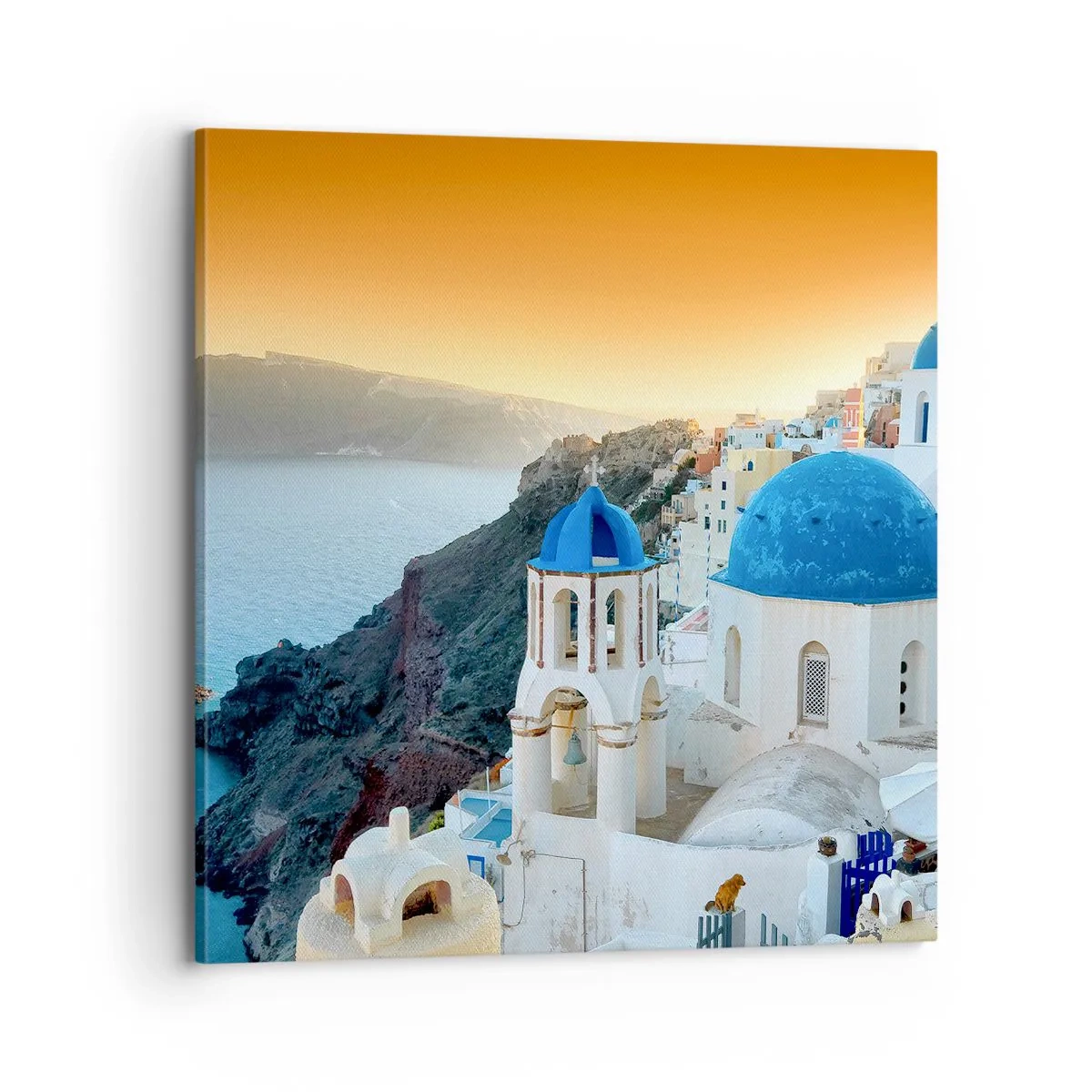 Schilderen op canvas - Santorini - genesteld tegen de rotsen - 70x70 cm