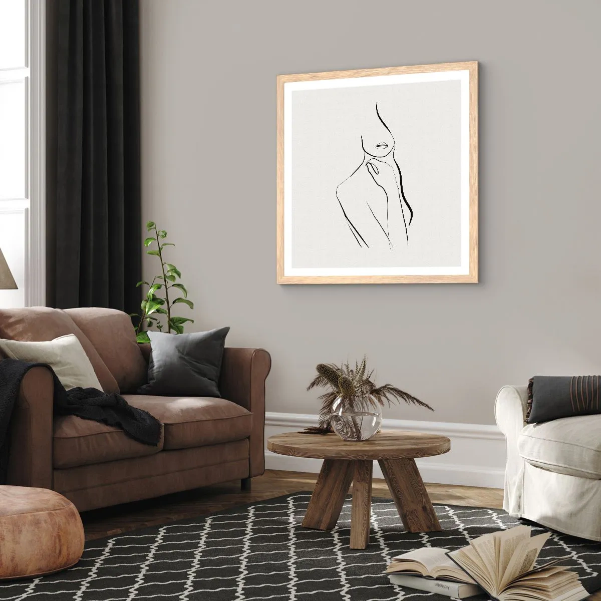 Een poster in een licht eiken lijst - Een golf van melancholie - 30x30 cm