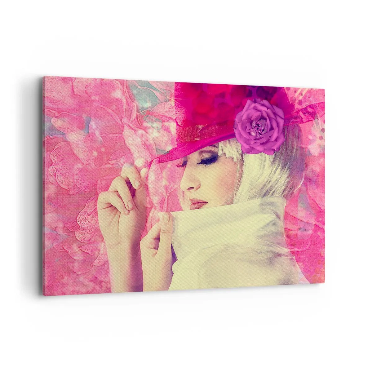 Schilderen op canvas - Retro portret in een roze mist - 120x80 cm