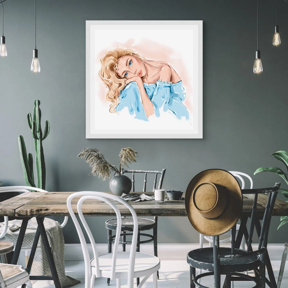 Poster in een witte lijst - Dromerig in het blauw - 40x40 cm