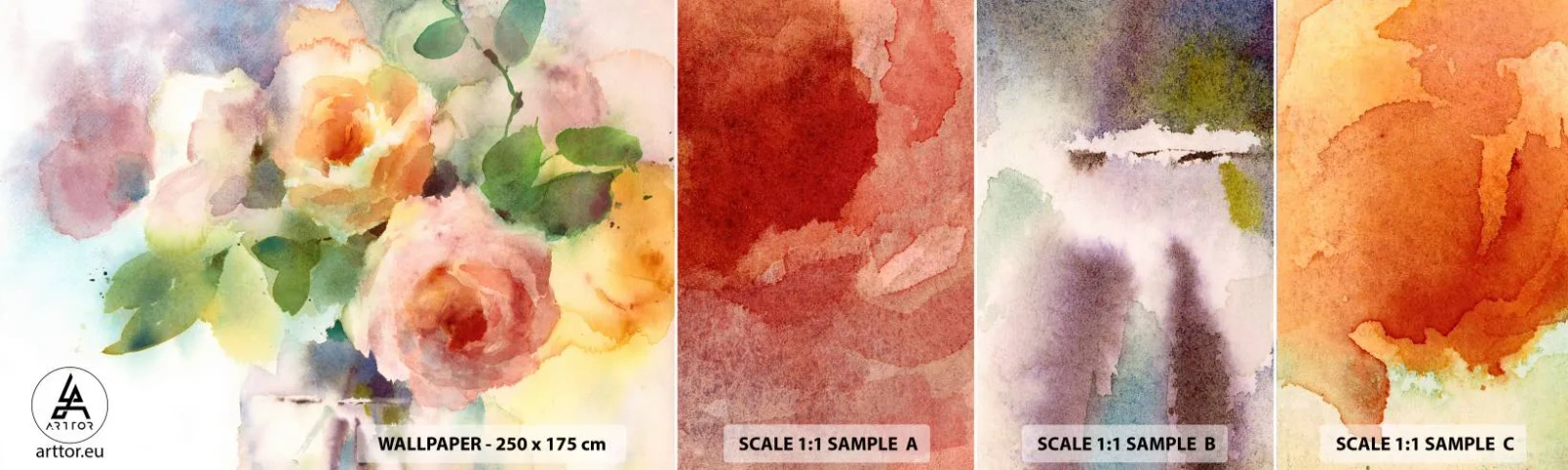 Fotobehang Monster Zelfklevend Deluxe Sticker - Delicaat als aquarel - Bloemen, Rozen, Boeket - 100x30 cm