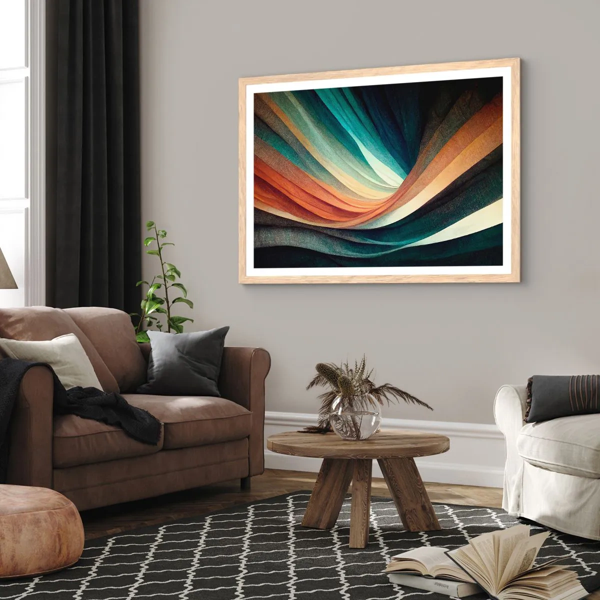 Een poster in een licht eiken lijst - Geweven uit kleuren - 100x70 cm