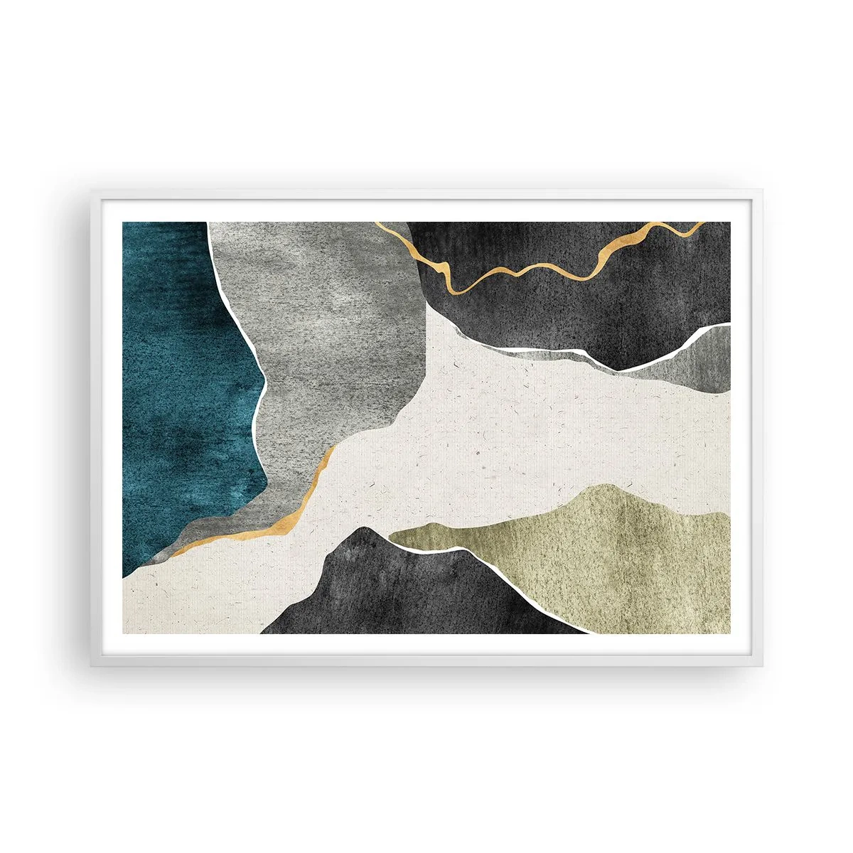 Poster in een witte lijst - Mozaïekcompositie met gouddraad - 100x70 cm