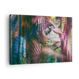 Schilderen op canvas - Portret van een vrouw omringd door exotische vegetatie - 70x50cm - Moeder Natuur in de jungle - Moderne wanddecoratie voor woonkamer en slaapkamer ARTTOR