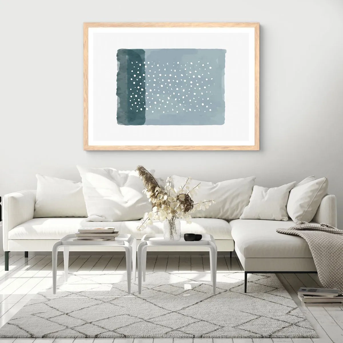 Een poster in een licht eiken lijst - Gegroeid op blauw - 70x50 cm