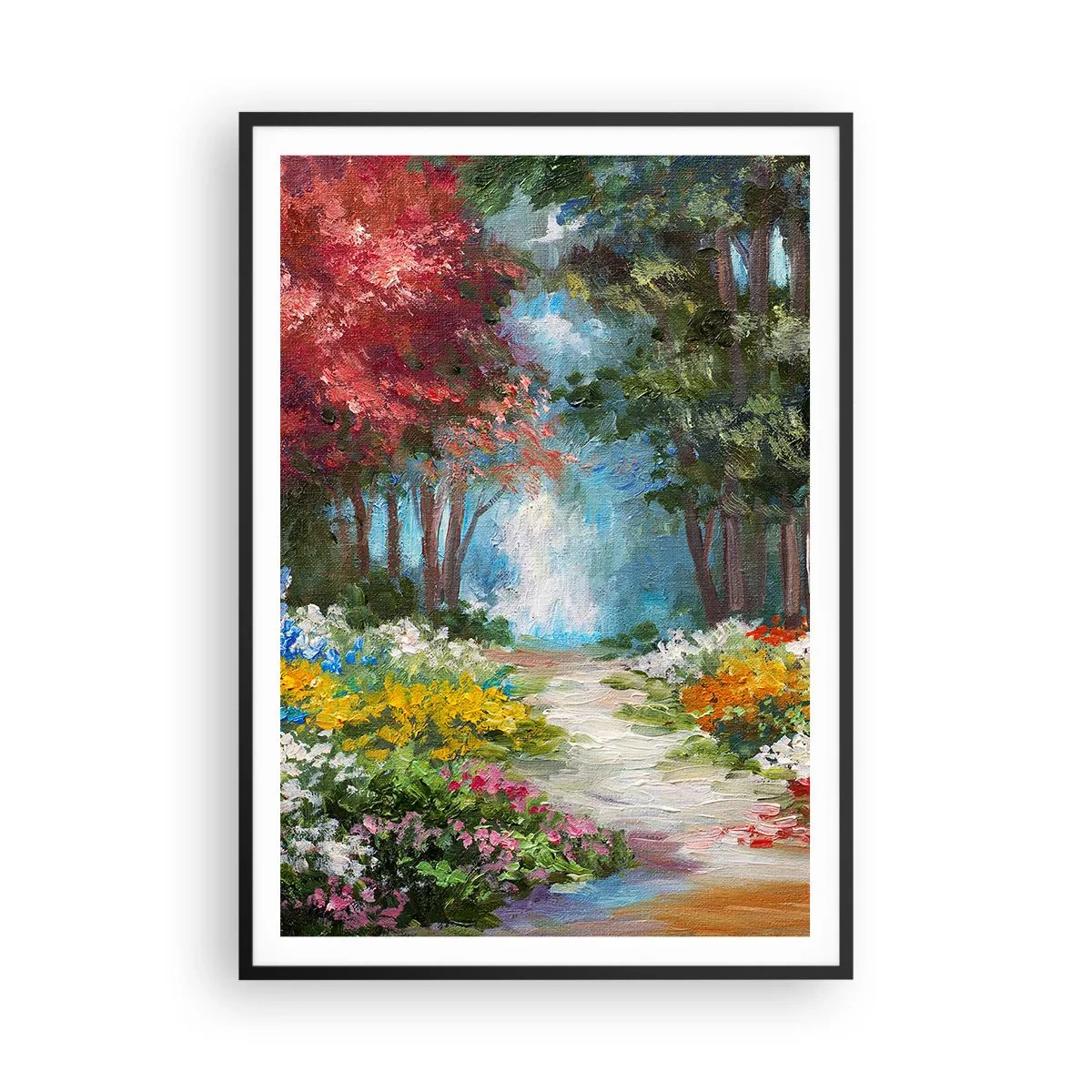 Poster in een zwarte lijst - Bostuin, bloemenbos - 70x100 cm