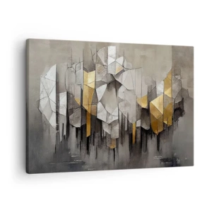 Schilderen op canvas - Geometrische abstractie in tinten goud en grijs - 70x50cm - Compositie van ijs en licht - Moderne wanddecoratie voor woonkamer en slaapkamer ARTTOR