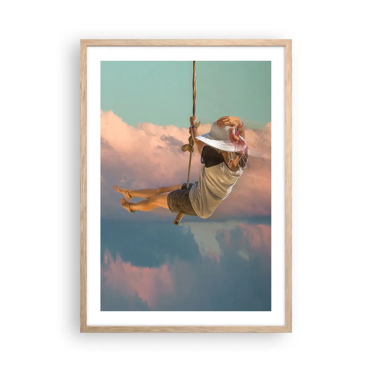 Een poster in een licht eiken lijst - Plezier in de wolken - 50x70 cm