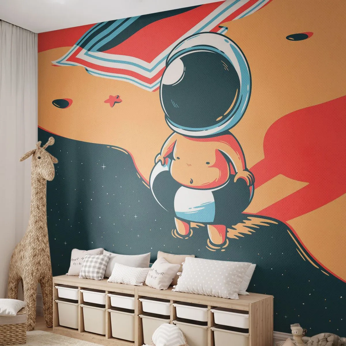 Zelfklevend Fotobehang Deluxe Sticker - Vanuit een ander perspectief - Abstractie, Strand, Astronaut - 350x256 cm