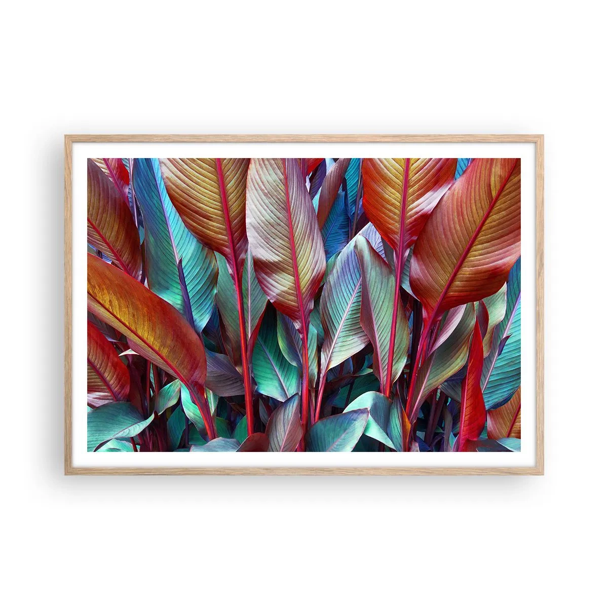 Een poster in een licht eiken lijst - Een kleurrijk struikgewas - 100x70 cm