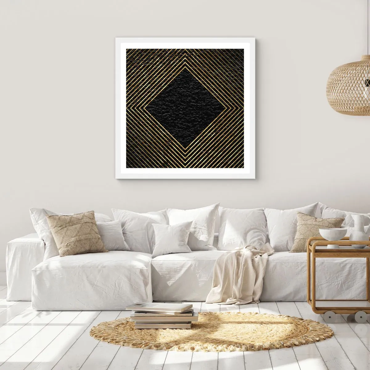 Poster in een witte lijst - Geometrie in glamoureuze stijl - 60x60 cm